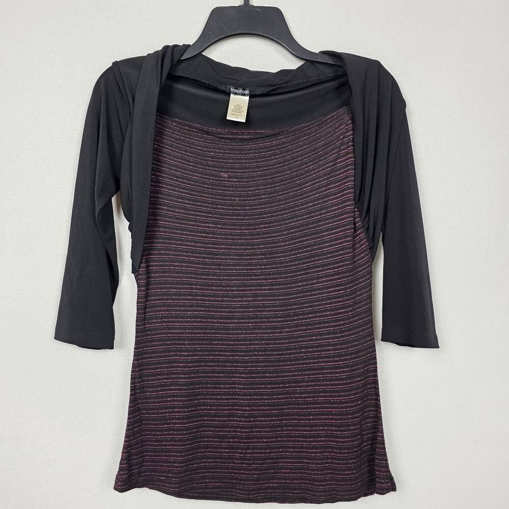 Maurices Stripe Drape Blouse Cardigan Top Women’s Medium Black Pink